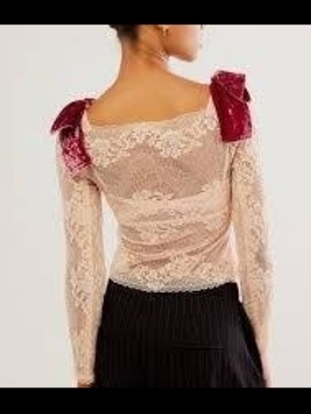 Free People Mademoiselle Sheer Lace Crop Top Velvet Shoulder Bows